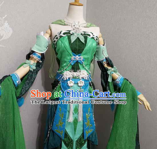 Professional Cosplay Swordswoman Garment Costumes Ancient Fairy Green Dress Outfits Traditional Game Role Clothing