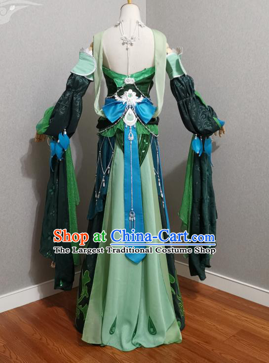 Professional Cosplay Swordswoman Garment Costumes Ancient Fairy Green Dress Outfits Traditional Game Role Clothing