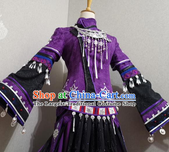 Professional China Ancient Young Beauty Purple Dress Outfits Traditional Ethnic Princess Clothing Cosplay Female Swordsman Garment Costumes