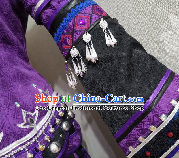 Professional China Ancient Young Beauty Purple Dress Outfits Traditional Ethnic Princess Clothing Cosplay Female Swordsman Garment Costumes