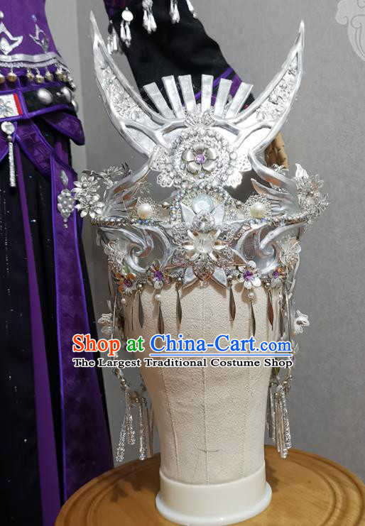 Handmade Chinese Miao Ethnic Princess Hat Cosplay Young Lady Headwear Traditional Swordswoman Headdress