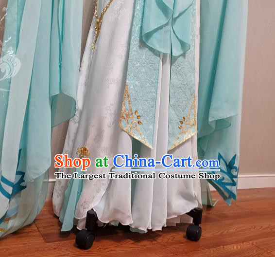 Professional China Ancient Princess Blue Dress Outfits Traditional Flying Fairy Clothing Cosplay Goddess Garment Costumes