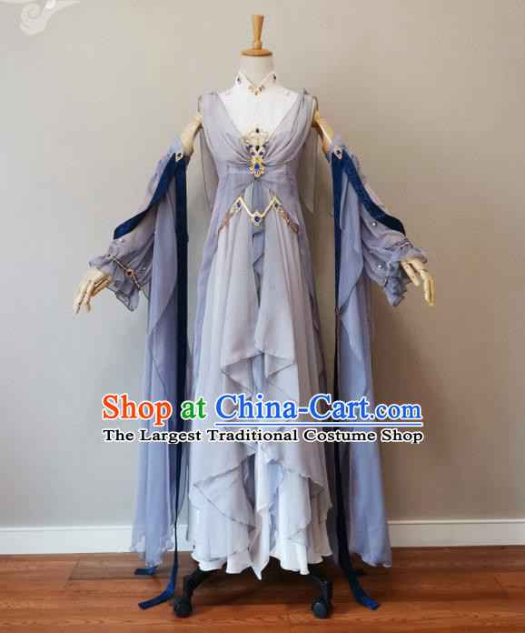 Professional China Ancient Palace Beauty Light Blue Dress Outfits Traditional Penglai Princess Clothing Cosplay Female Swordsman Garment Costumes