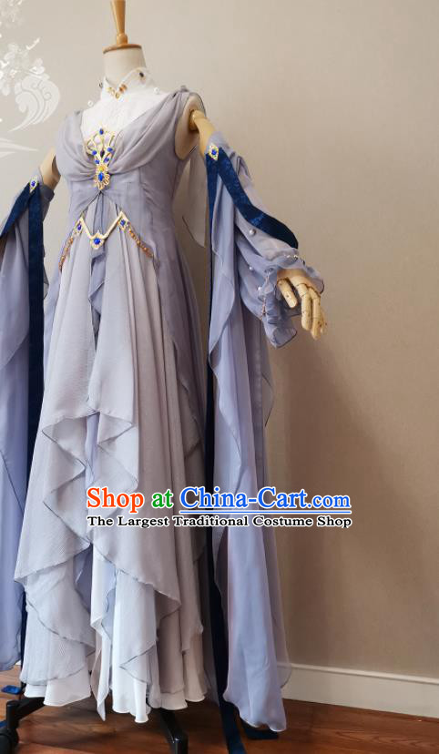 Professional China Ancient Palace Beauty Light Blue Dress Outfits Traditional Penglai Princess Clothing Cosplay Female Swordsman Garment Costumes