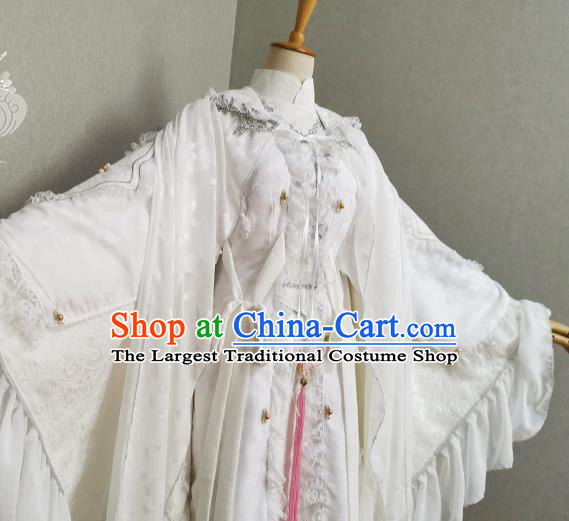 Professional Traditional Puppet Show Swordswoman Clothing Cosplay Fairy Princess Garment Costumes Ancient Queen White Dress Outfits