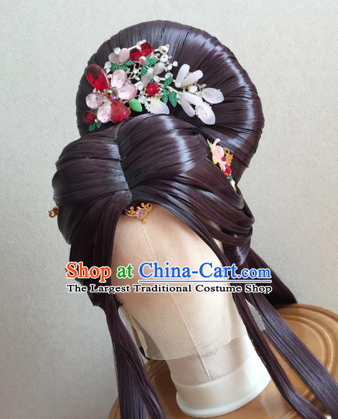 China Ancient Princess Wigs and Hairpins Headpieces Traditional Puppet Show Li Jianshi Hair Accessories Cosplay Goddess Headdress
