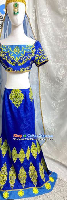 Professional Indian Dance Garment Costumes Ancient Princess Royalblue Dress Outfits Traditional Cosplay Clothing