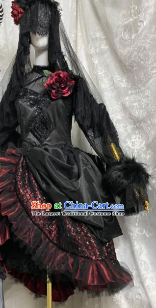 Top Halloween Fancy Ball Garment Costume Musician Girl Clothing Cosplay Young Lady Black Bubble Dress