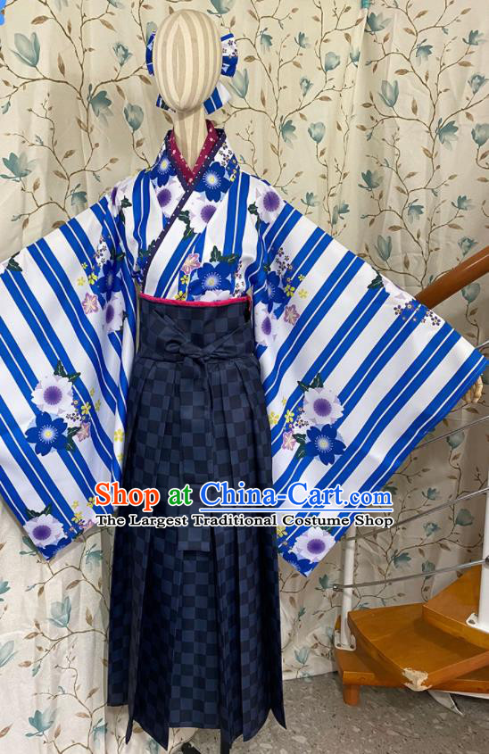 Professional Japanese Traditional Festival Kimono Clothing Young Woman Garment Costumes Classical Printing Blouse and Skirt Outfits