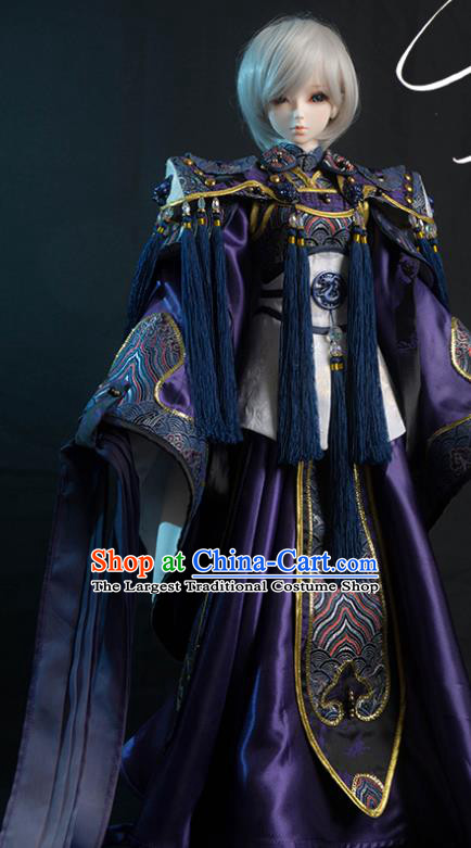 Chinese Cosplay Swordsman Clothing Ancient Chivalrous Male Purple Uniforms Traditional Puppet Show Knight King Garment Costumes