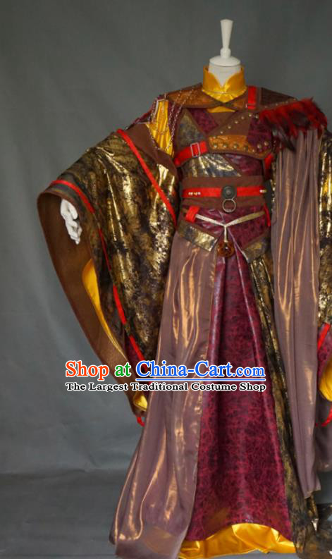 Chinese Ancient Royal King Wine Red Uniforms Traditional Puppet Show Swordsman Yi Guichen Garment Costumes Cosplay Emperor Clothing