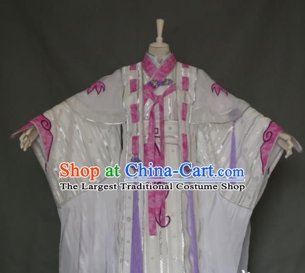 China Cosplay Swordswoman Garment Costumes Ancient Taoist Nun White Dress Outfits Traditional Puppet Show Su Huanzhen Hanfu Clothing