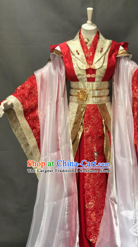 China Traditional Puppet Show Ji Yun Wedding Hanfu Clothing Cosplay Swordswoman Garment Costumes Ancient Empress Red Dress Outfits