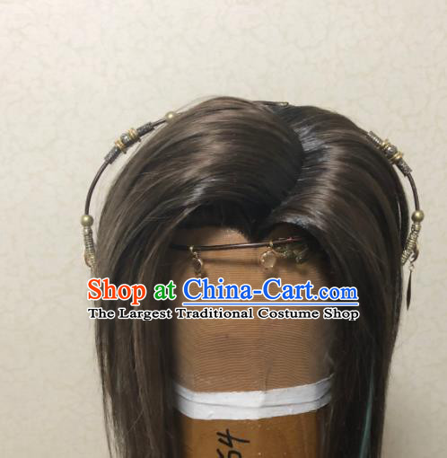 Chinese Cosplay Young Knight Wigs and Hair Crown Traditional Puppet Show Swordsman Yin Xiaoshen Hairpieces Handmade Ancient Chivalrous Childe Headdress