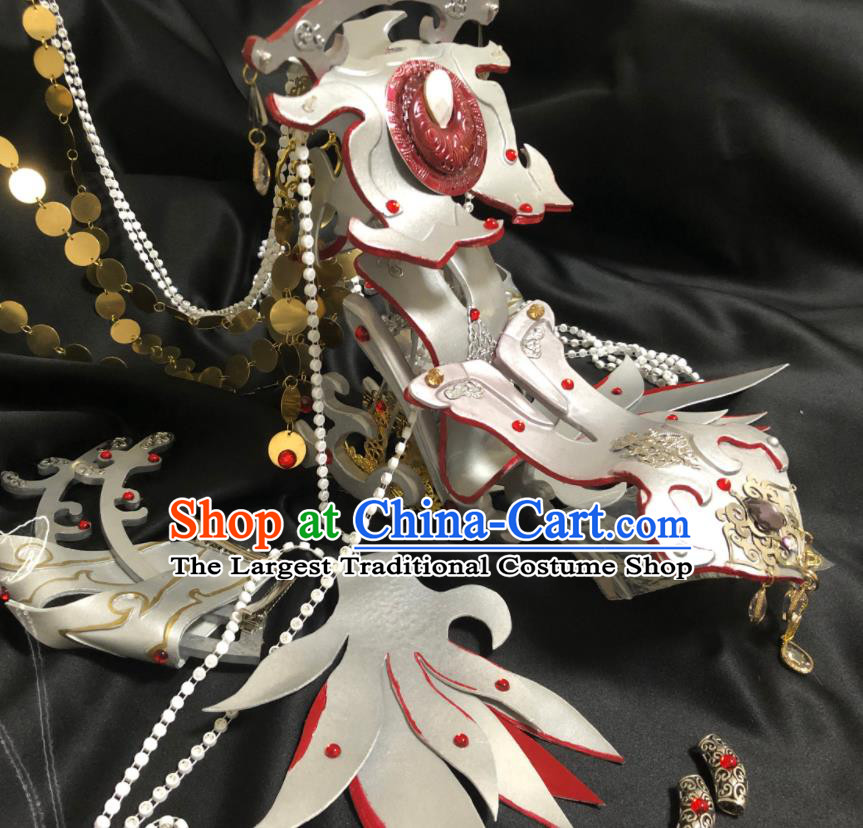 Chinese Ancient Emperor Argent Hair Crown Puppet Show Cosplay Lin Tianxing Hair Accessories Traditional Hanfu Swordsman Headwear