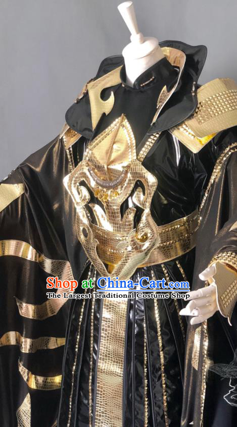 Chinese Traditional Puppet Show Swordsman Garment Costumes Cosplay General Clothing Ancient Royal King Black Uniforms