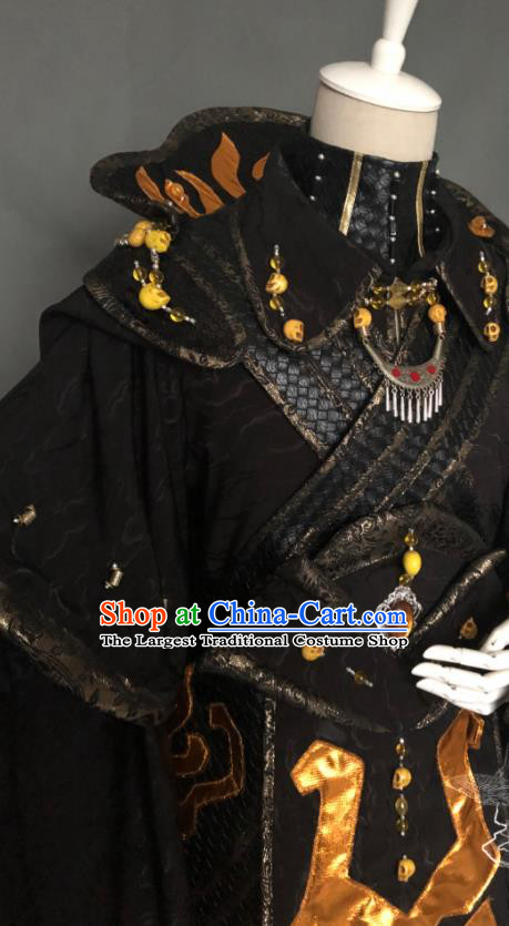 Chinese Ancient Royal King Black Uniforms Traditional Thunderbolt Fantasy Swordsman Mie Tianhai Garment Costumes Cosplay Emperor Clothing