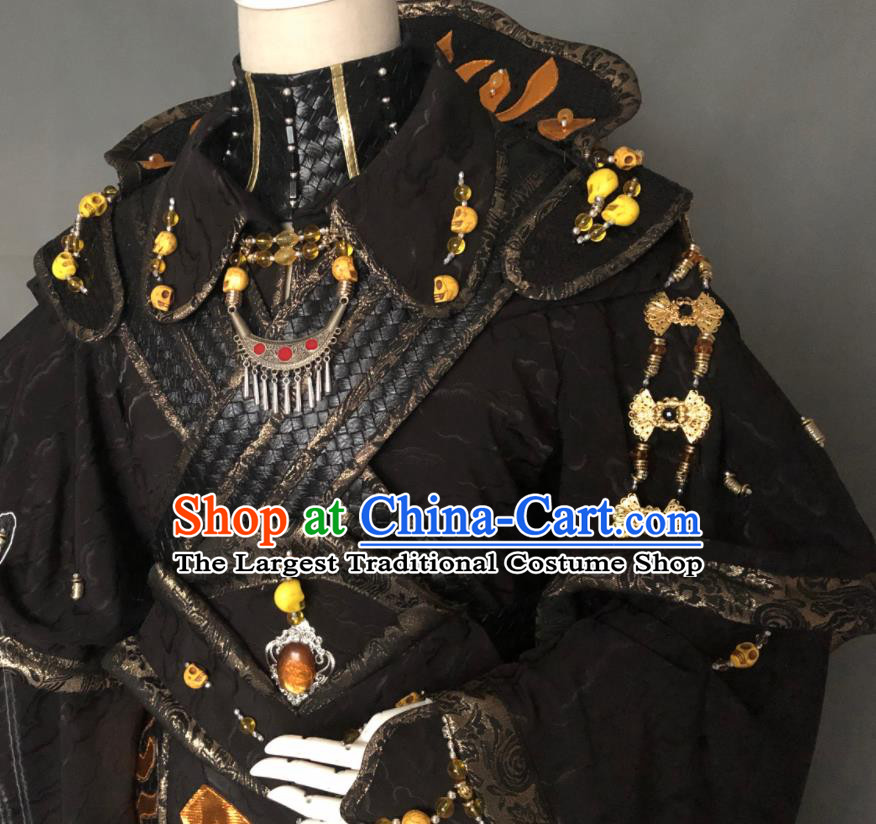 Chinese Ancient Royal King Black Uniforms Traditional Thunderbolt Fantasy Swordsman Mie Tianhai Garment Costumes Cosplay Emperor Clothing