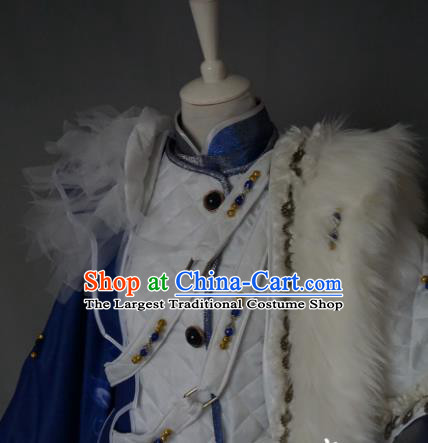 Chinese Traditional Puppet Show Swordsman Garment Costumes Cosplay Royal Prince Clothing Ancient King Blue Uniforms