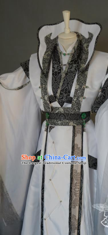 Chinese Cosplay Elderly Taoist Priest Clothing Ancient Castellan White Uniforms Traditional Puppet Show Swordsman Garment Costumes