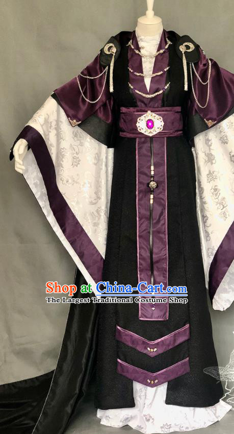 Chinese Traditional Puppet Show Swordsman Garment Costumes Cosplay Royal Highness Clothing Ancient King Black Uniforms