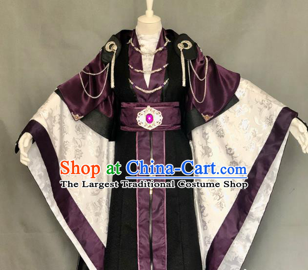 Chinese Traditional Puppet Show Swordsman Garment Costumes Cosplay Royal Highness Clothing Ancient King Black Uniforms