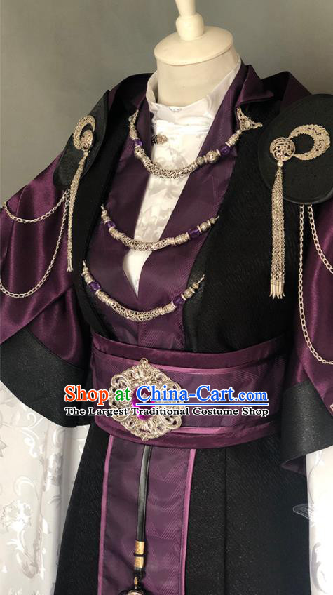 Chinese Traditional Puppet Show Swordsman Garment Costumes Cosplay Royal Highness Clothing Ancient King Black Uniforms