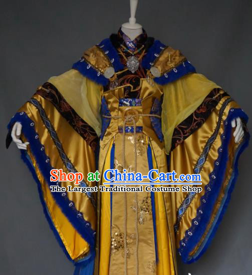 Chinese Cosplay Emperor Clothing Ancient Monarch Golden Uniforms Traditional Puppet Show Swordsman Beiming Hua Garment Costumes