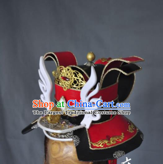 Chinese Puppet Show Cosplay General Hair Accessories Traditional Hanfu Swordsman Helmet Headwear Ancient Warrior Hat
