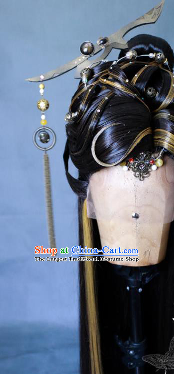 Chinese Cosplay Crown Prince Wigs and Hair Crown Traditional Puppet Show Young Childe Hairpieces Handmade Ancient Swordsman Headdress