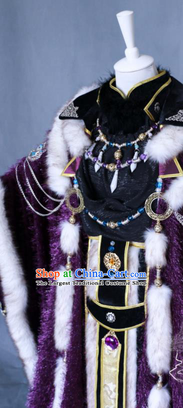 Chinese Traditional Puppet Show Knight King Garment Costumes Cosplay Chivalrous Castellan Clothing Ancient Swordsman Purple Uniforms