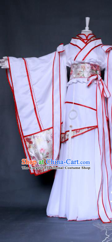 China Traditional Puppet Show Queen Hanfu Clothing Cosplay Fairy Princess Garment Costumes Ancient Empress White Dress Outfits