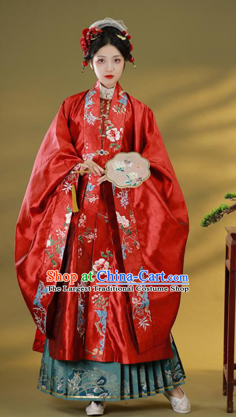 China Traditional Wedding Bride Hanfu Dress Attire Ming Dynasty Court Woman Historical Clothing Ancient Royal Countess Garment Costumes