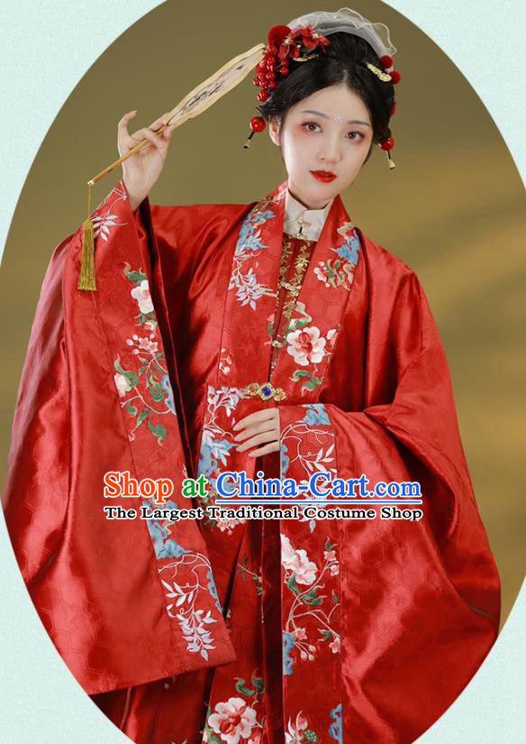 China Traditional Wedding Bride Hanfu Dress Attire Ming Dynasty Court Woman Historical Clothing Ancient Royal Countess Garment Costumes