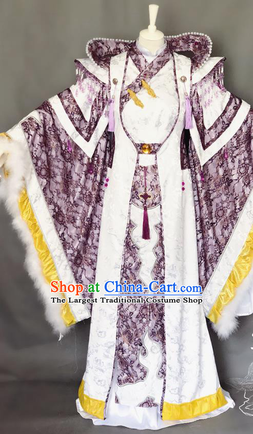 Chinese Cosplay Noble Childe Clothing Ancient Crown Prince Purple Uniforms Traditional Puppet Show Swordsman Yu Lijing Garment Costumes