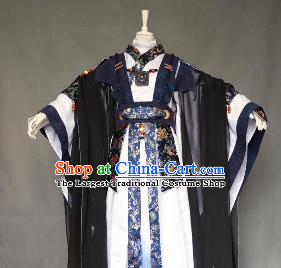 Chinese Traditional Puppet Show Swordsman Yan Hanqing Garment Costumes Cosplay Young Hero Clothing Ancient Chivalrous Expert Uniforms