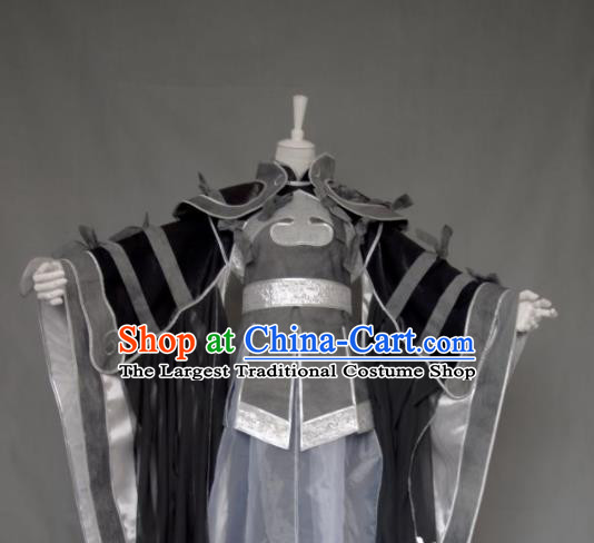 China Cosplay Swordswoman Garment Costumes Ancient Female General Grey Dress Outfits Traditional Puppet Show Hanfu Clothing