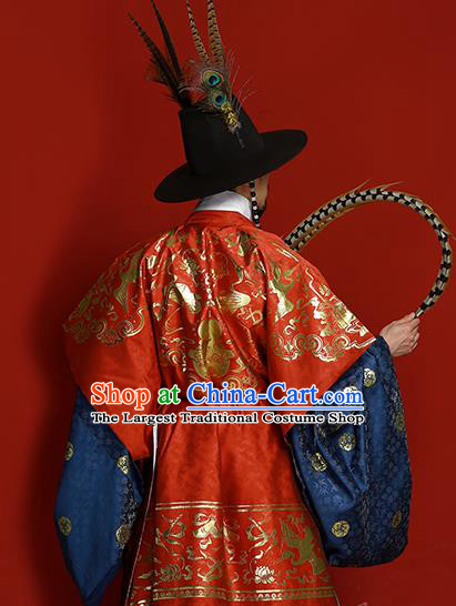 China Ming Dynasty Emperor Historical Clothing Ancient Royal Monarch Garment Costumes Traditional Hanfu Apparels Complete Set