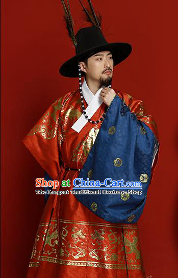 China Ming Dynasty Emperor Historical Clothing Ancient Royal Monarch Garment Costumes Traditional Hanfu Apparels Complete Set