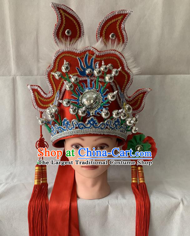 Handmade China Peking Opera Xiaosheng Hat Beijing Opera Clown Headwear Ancient Scholar Red Helmet