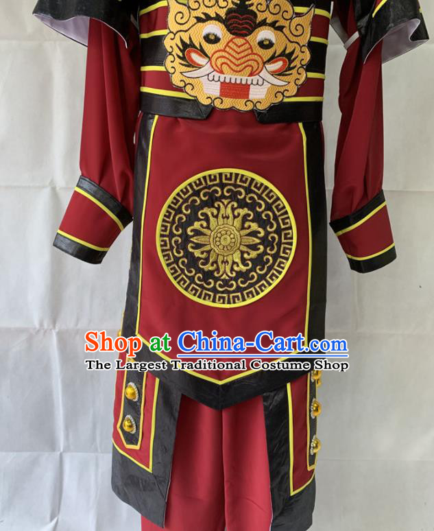 Chinese Traditional Opera General Clothing Beijing Opera Wusheng Garment Costumes Peking Opera Swordsman Wine Red Robe Uniforms