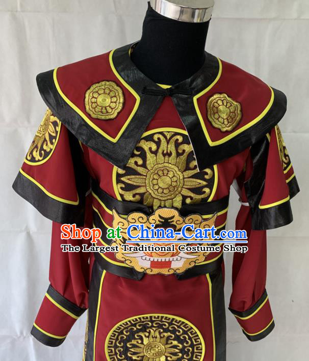 Chinese Traditional Opera General Clothing Beijing Opera Wusheng Garment Costumes Peking Opera Swordsman Wine Red Robe Uniforms