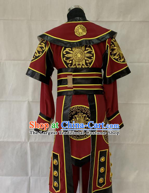 Chinese Traditional Opera General Clothing Beijing Opera Wusheng Garment Costumes Peking Opera Swordsman Wine Red Robe Uniforms