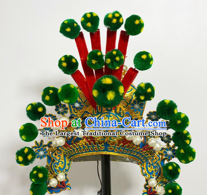 Handmade China Ancient General Hair Accessories Peking Opera Soldier Green Venonat Hat Beijing Opera Wusheng Helmet Headwear