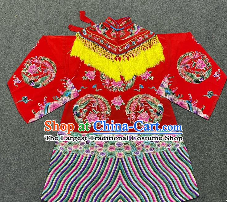 China Ancient Bride Clothing Beijing Opera Hua Tan Embroidered Red Dress Outfits Traditional Opera Wedding Garment Costumes
