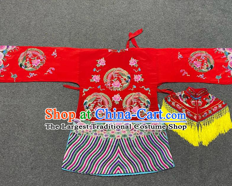 China Ancient Bride Clothing Beijing Opera Hua Tan Embroidered Red Dress Outfits Traditional Opera Wedding Garment Costumes