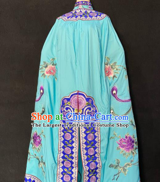 China Traditional Opera Imperial Concubine Garment Costume Ancient Princess Embroidered Mantle Clothing Beijing Opera Hua Tan Blue Cloak