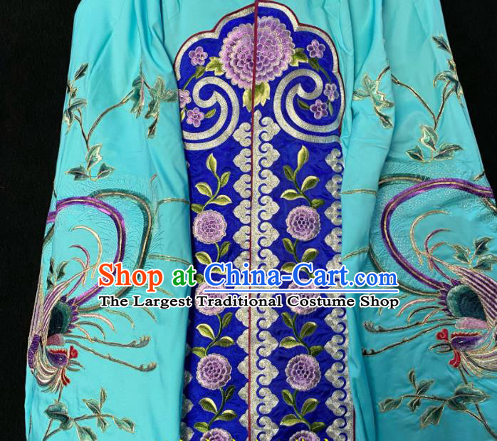 China Traditional Opera Imperial Concubine Garment Costume Ancient Princess Embroidered Mantle Clothing Beijing Opera Hua Tan Blue Cloak