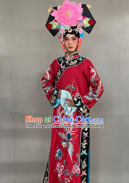 China Ancient Princess Embroidered Clothing Beijing Opera Hua Tan Red Dress Outfits Traditional Opera Imperial Concubine Garment Costume and Headdress