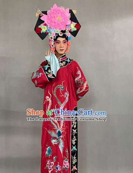 China Ancient Princess Embroidered Clothing Beijing Opera Hua Tan Red Dress Outfits Traditional Opera Imperial Concubine Garment Costume and Headdress